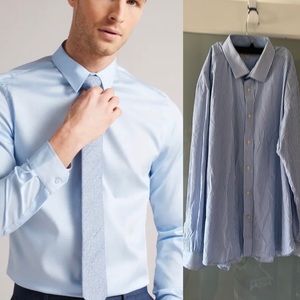 Ted baker endurance sport long sleeve button down blue white 17.5